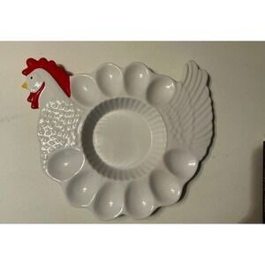 Telford Exclusive Ceramic Egg Plate Holder Chicken Hen Red Comb 12 Eggs